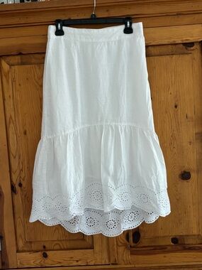 Joie White lined linen eyelet midi skirt Sz M